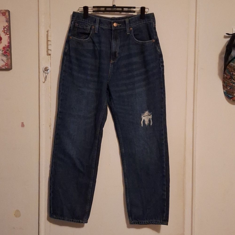 High-rise slouchy straight leg Jeans ripped size 16 girls youth blue jeans retro